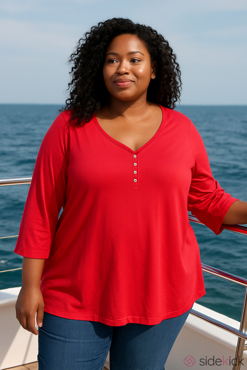 Karen Scott Tops - ❤️Karen Scott Deep Coral Relaxed Buttoned Henley Shirt